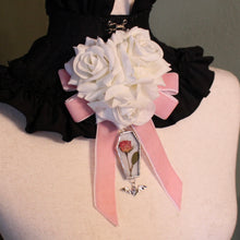 Load image into Gallery viewer, Dearly Departed Corsage - Pink Ribbon, White Roses, Pink Rose