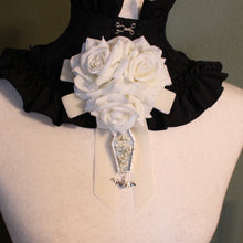 Load image into Gallery viewer, Dearly Departed Corsage - Ivory Ribbon, White Roses, Red Rose