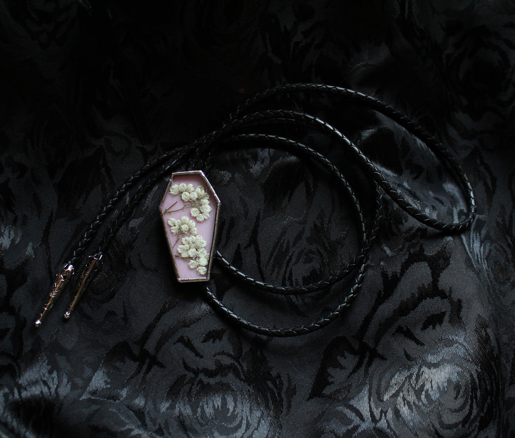 Bolo Tie - Bubblegum Pink and Rice Flower