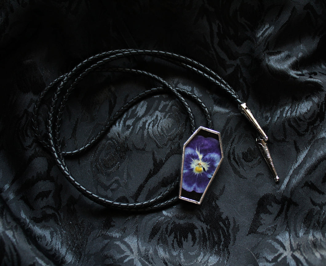 Bolo Tie - Black and Pansy