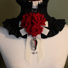Load image into Gallery viewer, Dearly Departed Corsage - Ivory Ribbon, Red Roses, Cramer&#39;s 88
