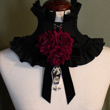 Load image into Gallery viewer, Dearly Departed Corsage - Black Ribbon, Purple Roses, Rice Flowers
