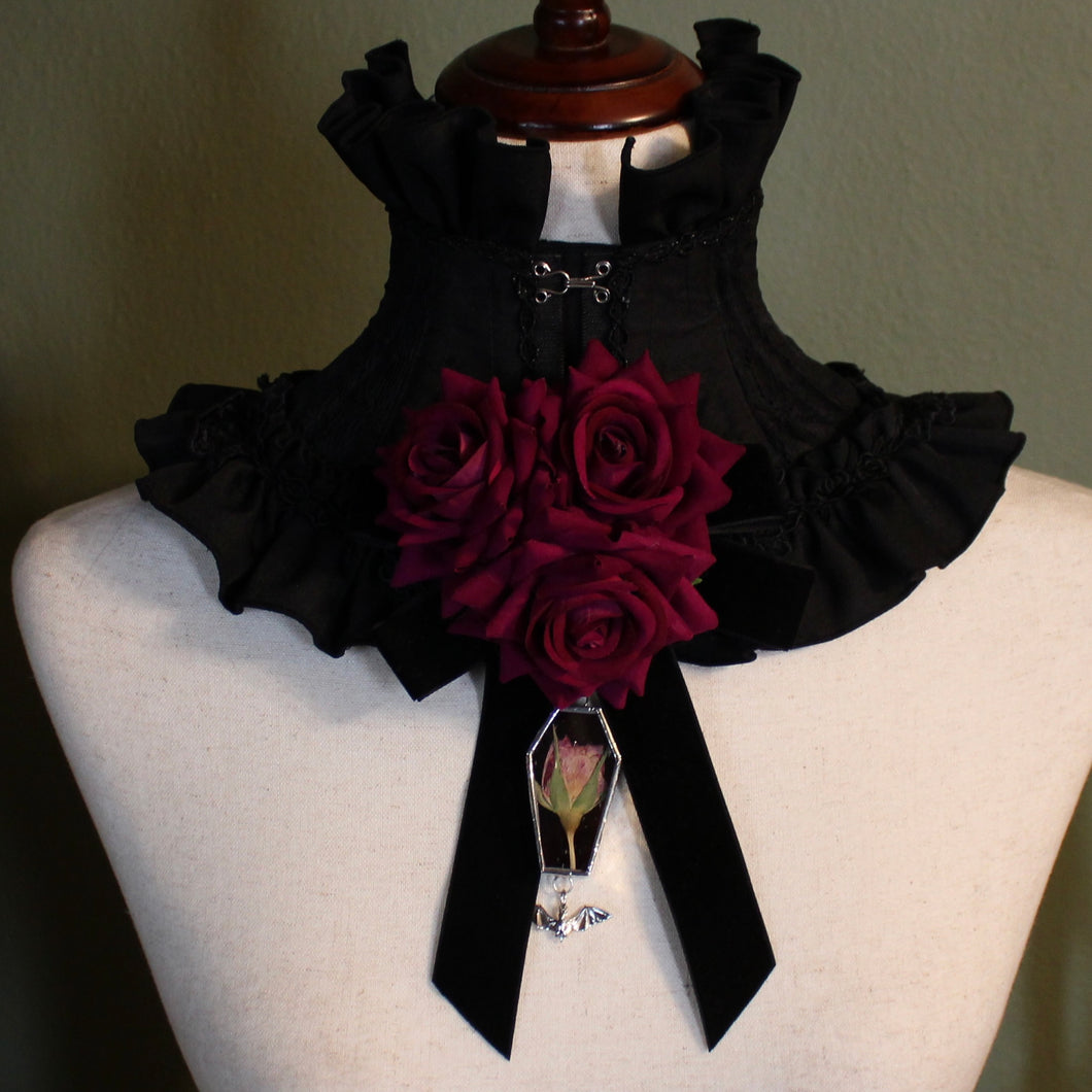 Dearly Departed Corsage - Black Ribbon, Purple Roses, Purple Rose