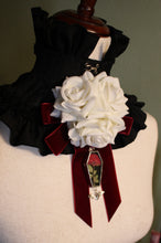 Load image into Gallery viewer, Dearly Departed Corsage - Wine Ribbon, White Roses, Red Rose
