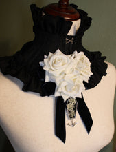 Load image into Gallery viewer, Dearly Departed Corsage - Navy Ribbon, White Roses, Queen Anne&#39;s Lace
