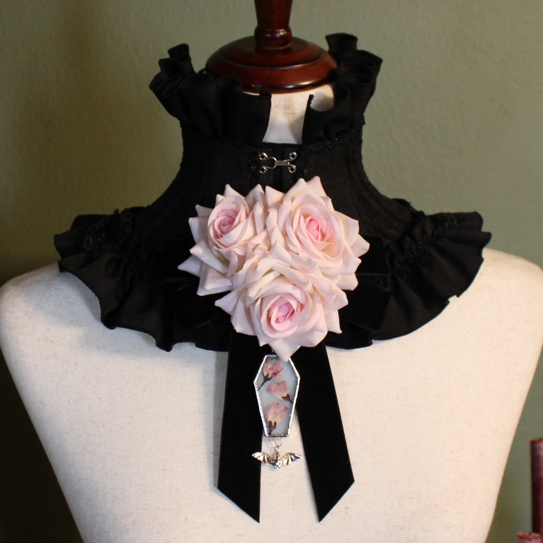 Dearly Departed Corsage - Black Ribbon, Pink Roses, Sakura