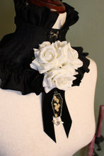 Load image into Gallery viewer, Dearly Departed Corsage - Black Ribbon, White Roses, Lily of the Valley
