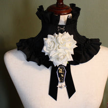 Load image into Gallery viewer, Dearly Departed Corsage - Black Ribbon, White Roses, Lily of the Valley
