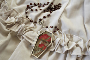 Floral Coffin Rosary - Blood, Red Roses, Garnet