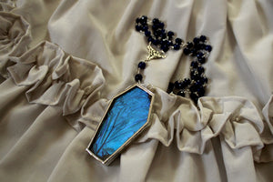 Butterfly Coffin Rosary - Black, Morpho, Sapphire Jade