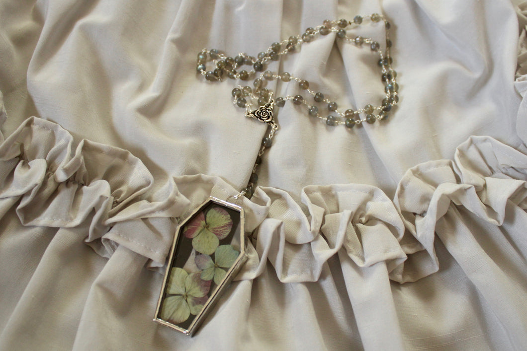 Floral Coffin Rosary - Ghost, Hydrangea, Labradorite