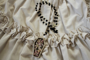 Floral Coffin Rosary - Black, Spring Blossoms, Onyx