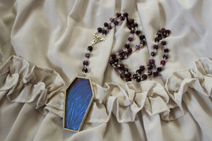 Butterfly Coffin Rosary - Ghost, Morpho, Purple Moonstone