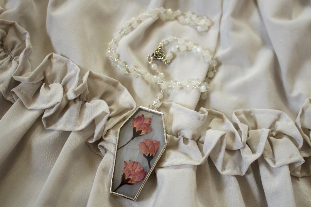 Floral Coffin Rosary - Ice, Cherry Blossom, White Moonstone
