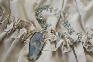 Floral Coffin Rosary - Gray, Hydrangea, Blue-Gray Jade