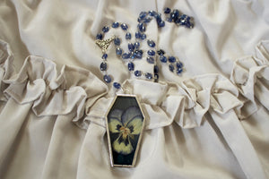 Floral Coffin Rosary - Navy, Pansy, Natural Sapphire